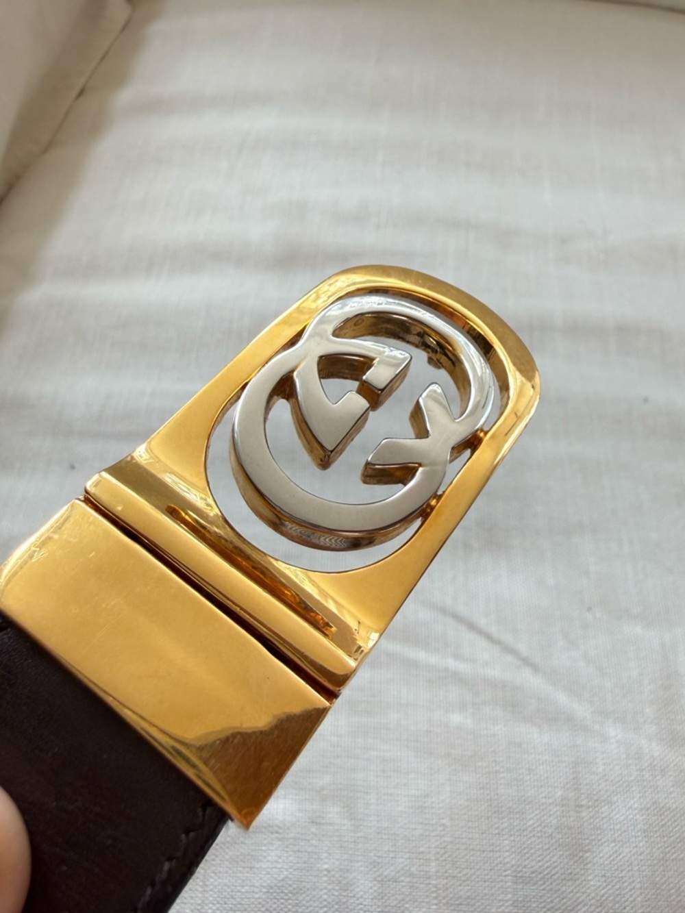 Vintage Gucci iconic Double G buckle Reversible black and brown belt - Picture 3 of 5